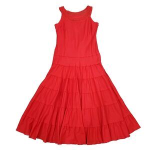 Jones Wear Crochet Tiered Maxi Dress Red 14 A-line Travel Vacation Resortwear